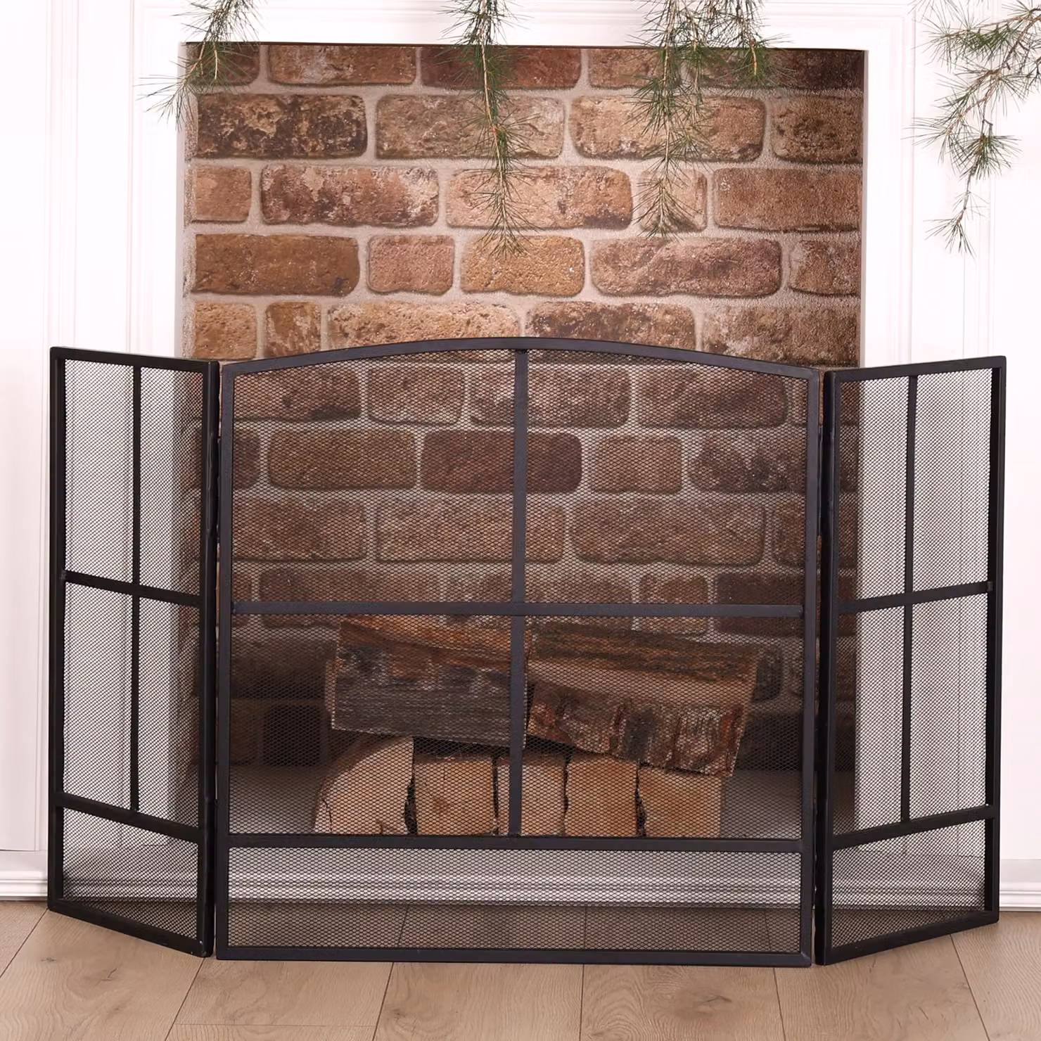 Dibor Contemporary Black Fireside 4pc Freestanding Companion Set with Fire Screen Guard – 4