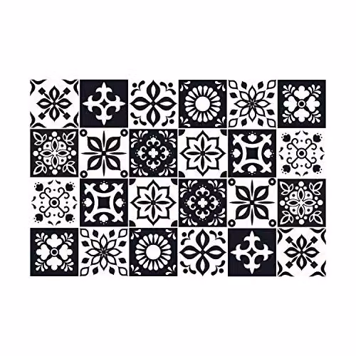 WALPLUS Marjorelle Moroccan Tile Stickers, Black and White Geometric Peel and Stick Self Adhesive Wall Decals, 24 x 15 x 15 cm – 2