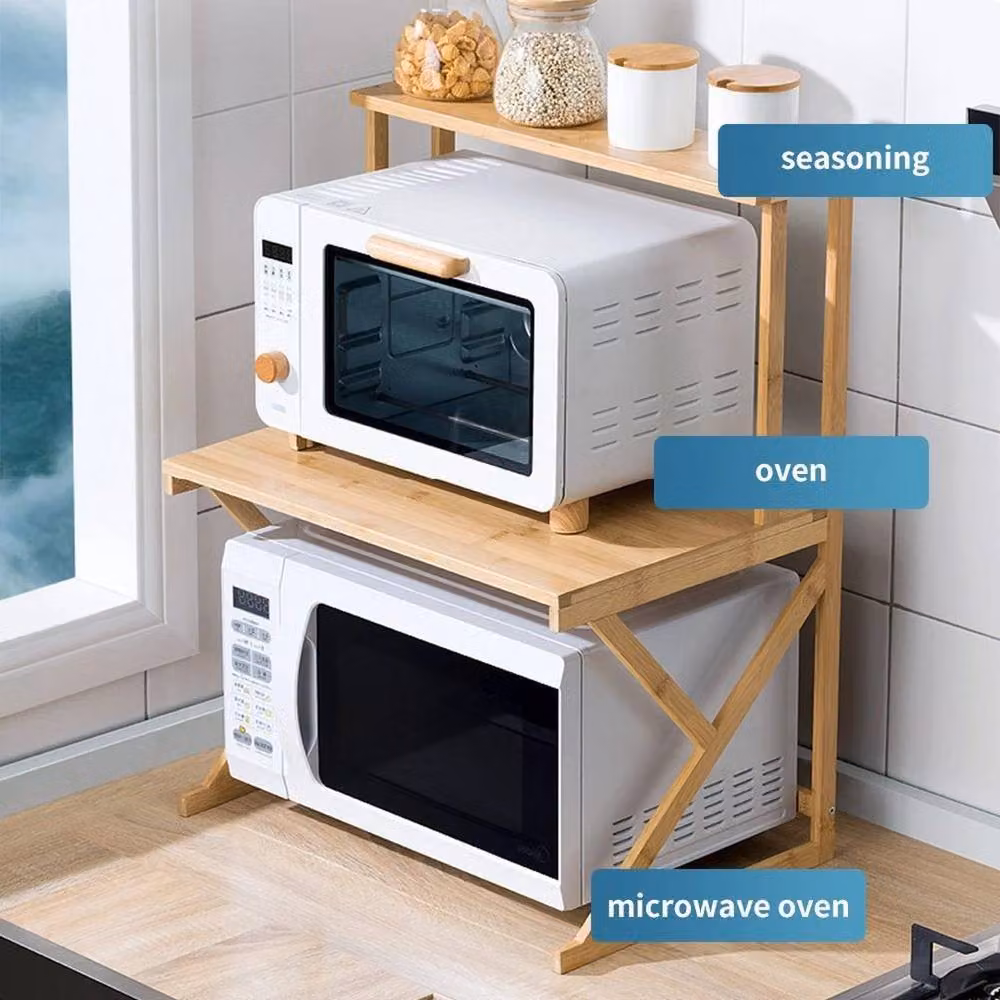 EONLION 2-Tier Bamboo Microwave Oven Stand and Spice Rack in Brown, Width: 100 cm – 3