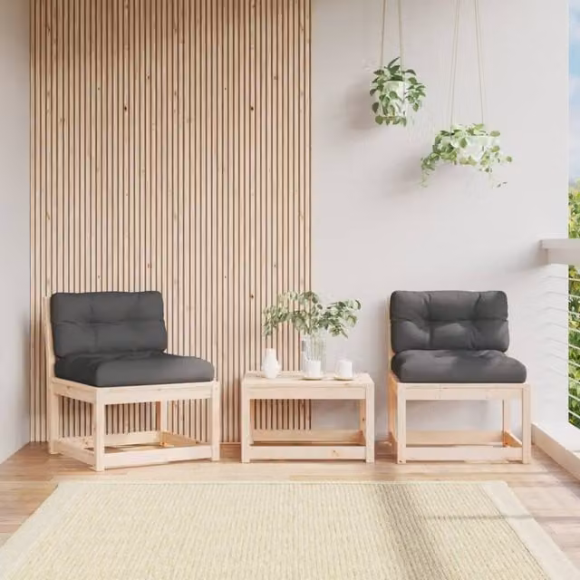 Berkfield Home 2-Seater Outdoor Garden Sofa Set with Cushions in Brown Solid Pine Wood