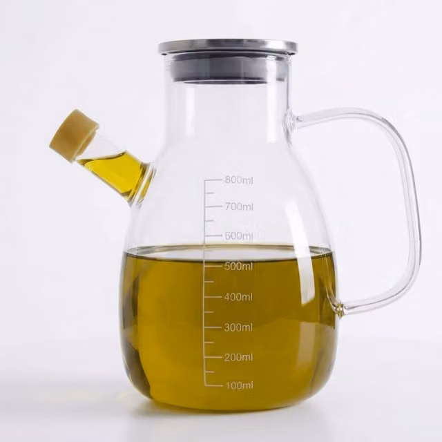 Eden & Willow Transparent Glass Oil and Vinegar Jug with Steel Lid and Drip-Free Spout