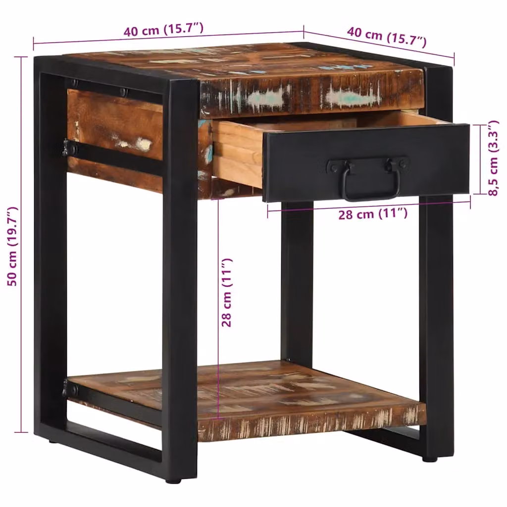 Berkfield Home Multicolour Reclaimed Solid Wood Side Table, W/D/H: 40 x 40 x 50 cm – 7