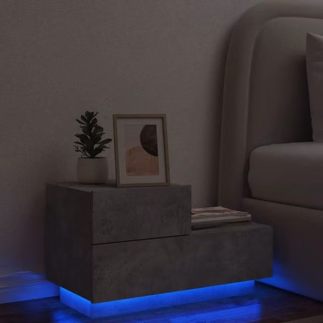 Berkfield Home Bedside Cabinet with Integrated LED Lights in Grey, W/D/H: 70 x 36 x 40.5 cm