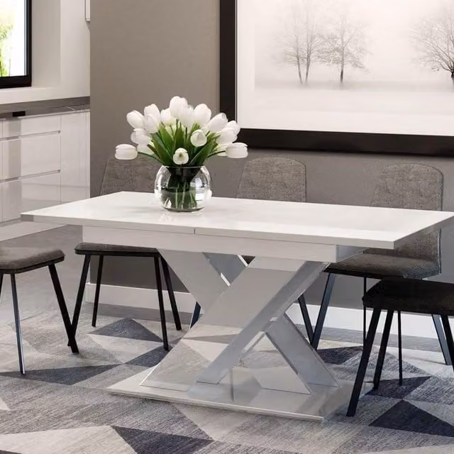 PHD Furniture Modern Extendable Rectangular Dining Table in White Gloss