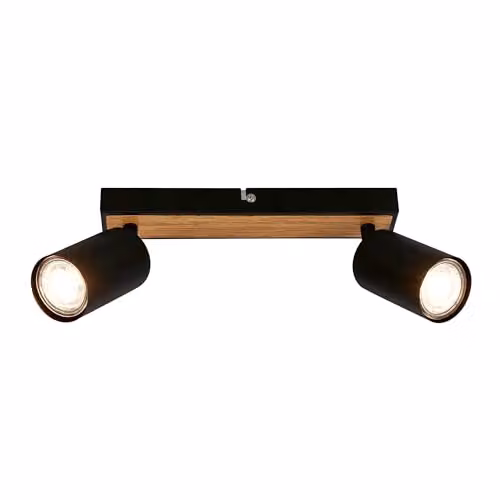 Briloner Adjustable LED Ceiling Spotbar in Black and Wood, 2 x GU10, 25.5 cm – 6