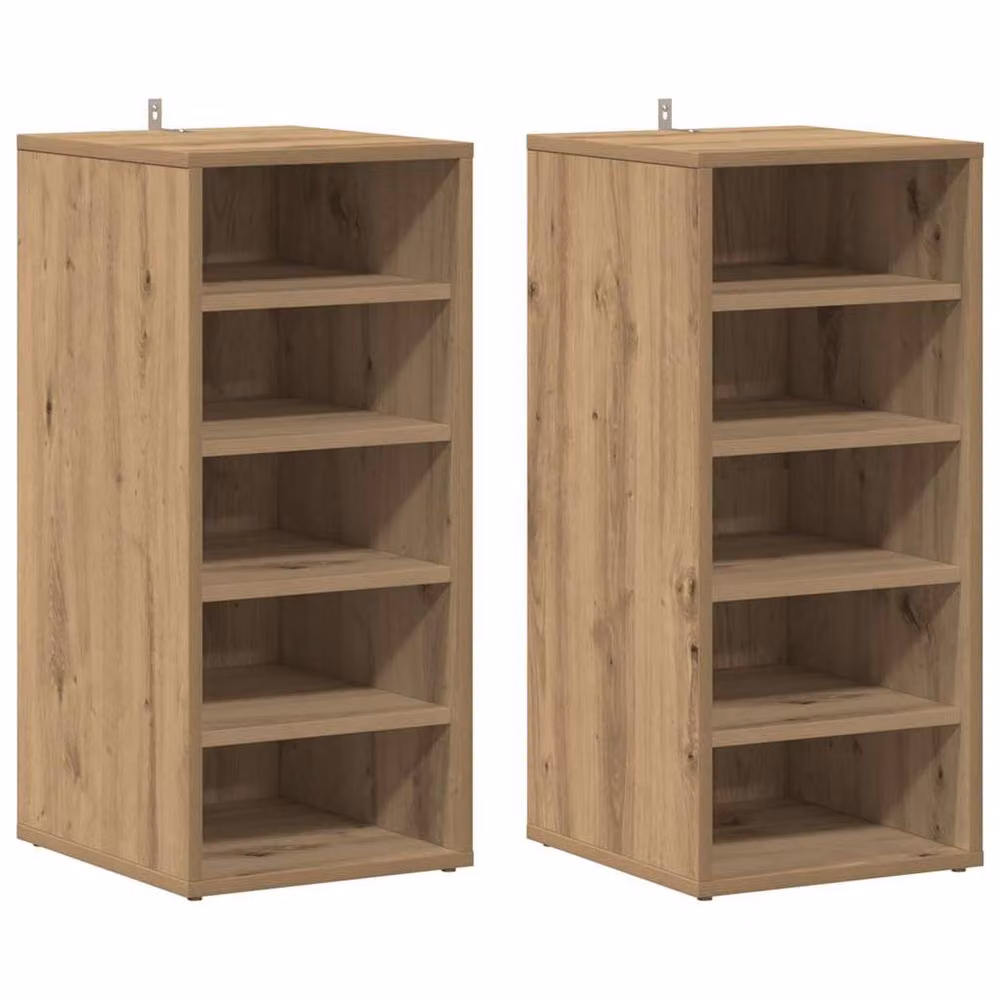 Berkfield Home Set of 2 Artisan Oak Shoe Cabinets in Brown, W/D/H: 32 x 35 x 70 cm – 3