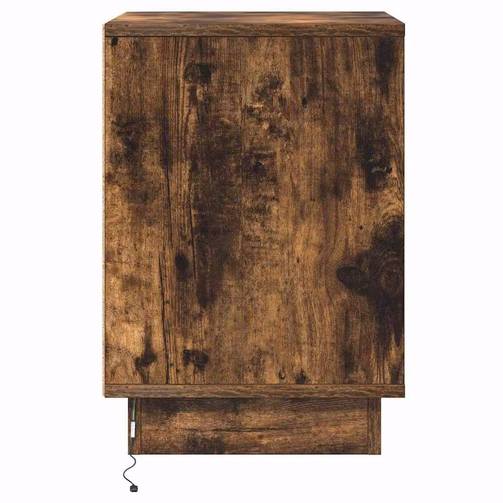 Berkfield Home Modern Bedside Cabinet with Integrated LED Lights and Soft Close Drawers in Smoked Oak, W/D/H: 39 x 34.5 x 50 cm – 5