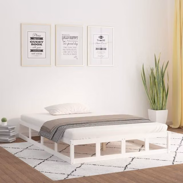 Berkfield Home Modern White Solid Pine Wood Bed Frame W: 160 cm, D: 200 cm