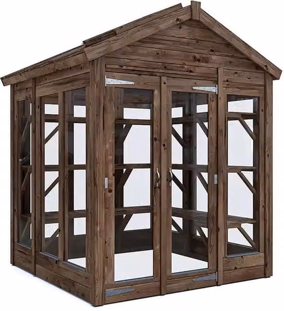 Dunster House Growzilla Wooden Greenhouse with Shelving in Brown, W: 1.8 m, D: 1.8 m