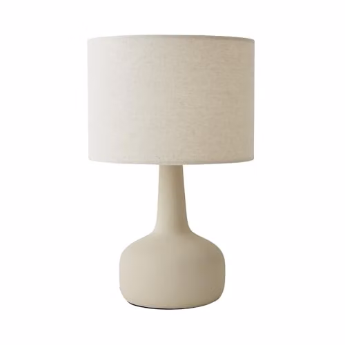 ValueLights Hayley Ceramic Table Lamp with Beige Natural Linen Drum Shade and LED Bulb