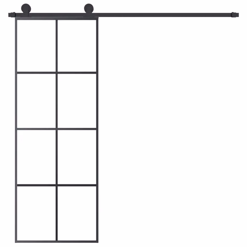 Berkfield Home Sliding Door with Hardware Set, Black ESG Glass and Aluminium, W: 76 cm, H: 205 cm – 2
