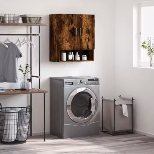 vidaXL Modern Wall Cabinet in Brown MDF with Hinged Doors and Open Shelf, W: 60 cm, D: 31 cm, H: 70 cm – 2