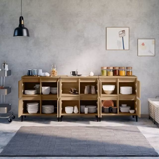 Berkfield Home 3-Piece Sonoma Oak Sideboard Set in Light Tan, W/D/H: 60 x 35 x 70 cm