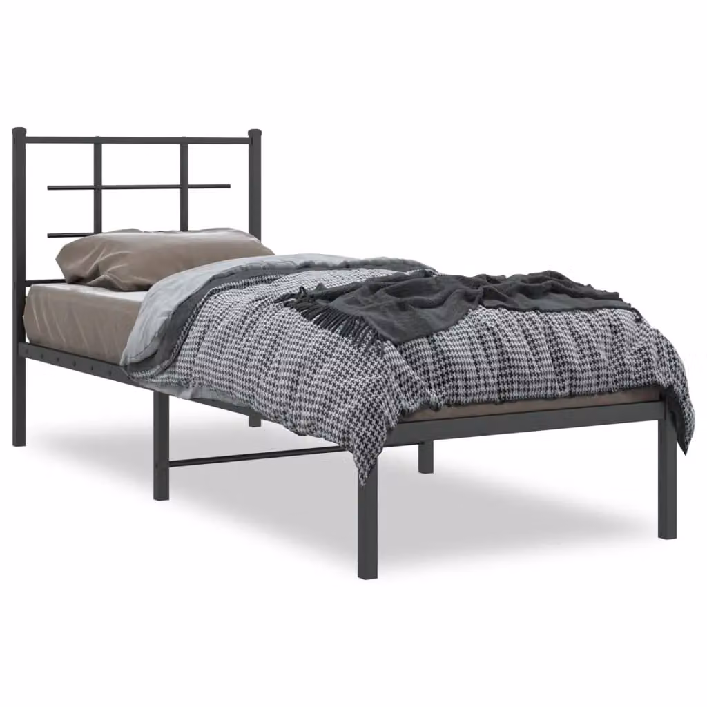 Berkfield Home Metal Bed Frame with Headboard in Black, W/D/H: 75 x 190 cm – 2