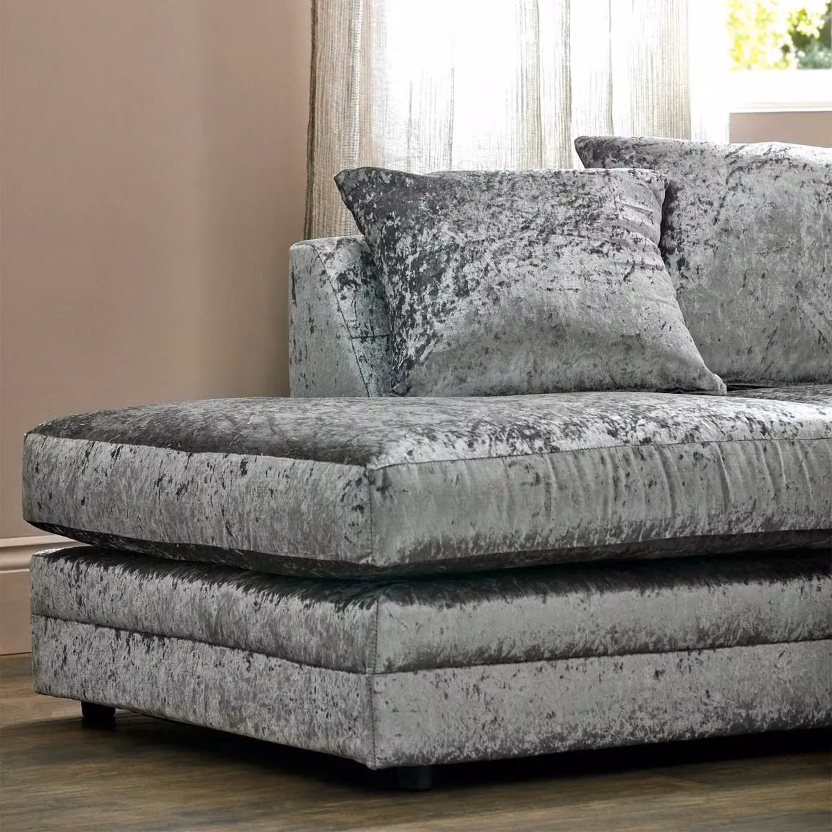 Snugg Furniture UK Limited Aurora Left Hand Corner Sofa in Silver Crushed Velvet – 3