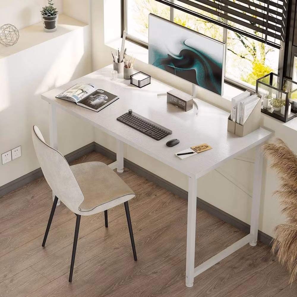FORGEVIO Modern White Computer Desk for Home Office, W: 100 cm, D: 48 cm – 3