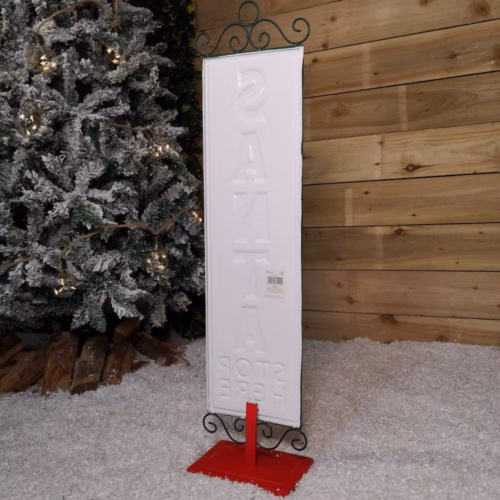 Samuel Alexander Red, White and Green Santa Stop Here Metal Christmas Tabletop Sign, Height: 86 cm – 2