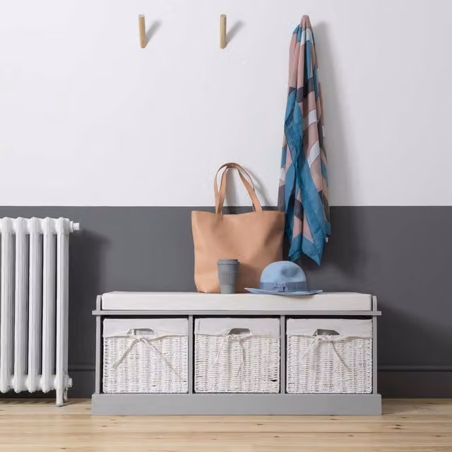 Noa and Nani Stockholm Storage Bench with 3 Rattan Baskets in Grey