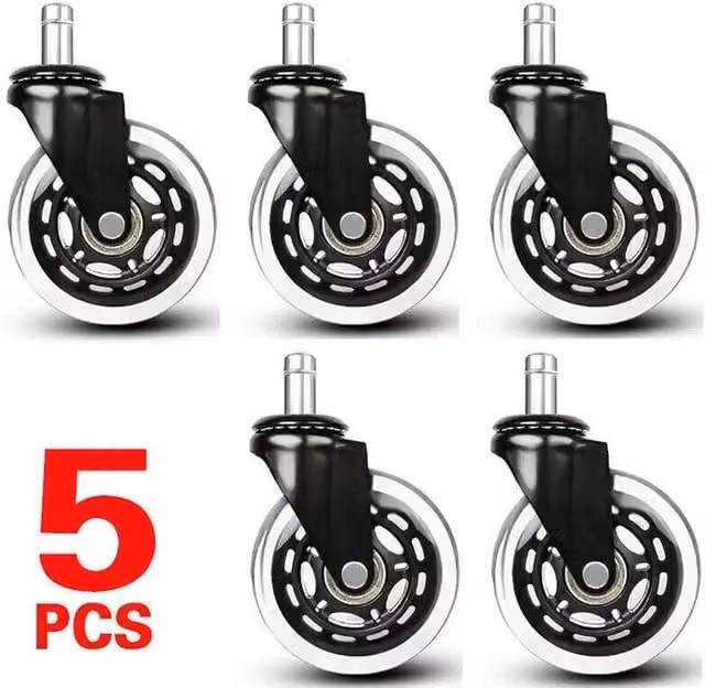 FLAVORA 5-Piece Universal Rotatable Home Office Chair Replacement Wheels in Black – 1