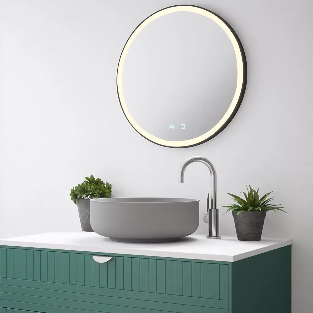 Loops Round LED Bathroom Mirror with Demister, Matt Black, Diameter: 60 cm – 2