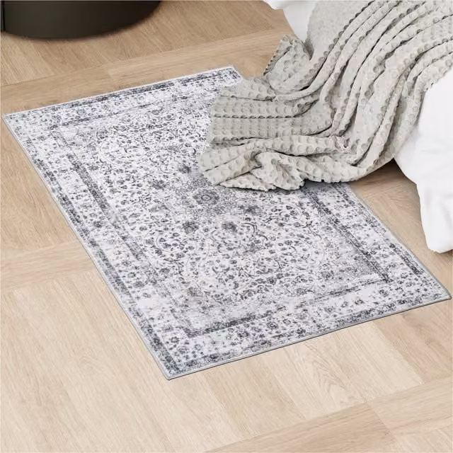 Tectake Aliya Washable Oriental Vintage Rug, Non-Slip and Sound Absorbing, Grey, Width: 110 cm