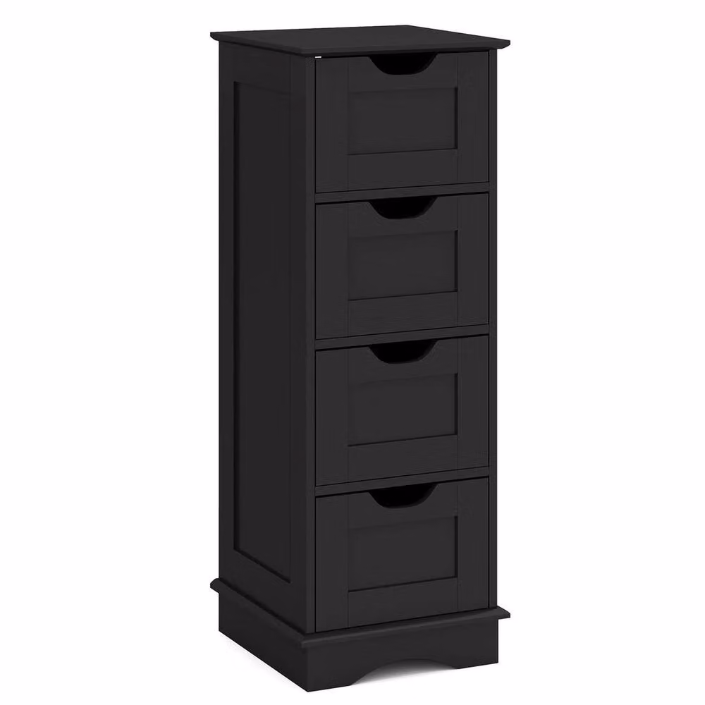 VOGREX Black Matt Modern Narrow Bathroom Floor Storage Cupboard – 3