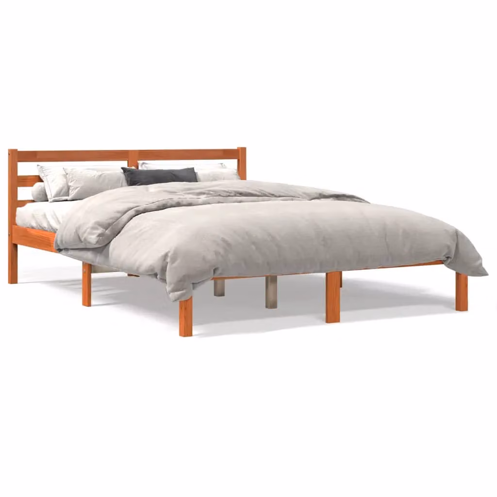 Berkfield Home Small Double Solid Wood Pine Bed Frame in Wax Brown, W/D/H: 120 x 190 cm – 2
