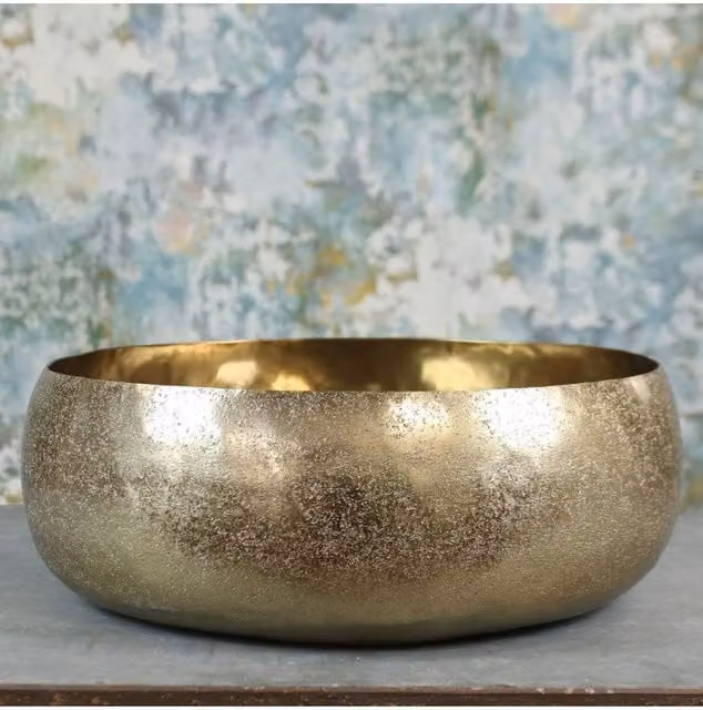 KDMD Mayfair Large Round Metal Bowl in Gold with Rustic Finish