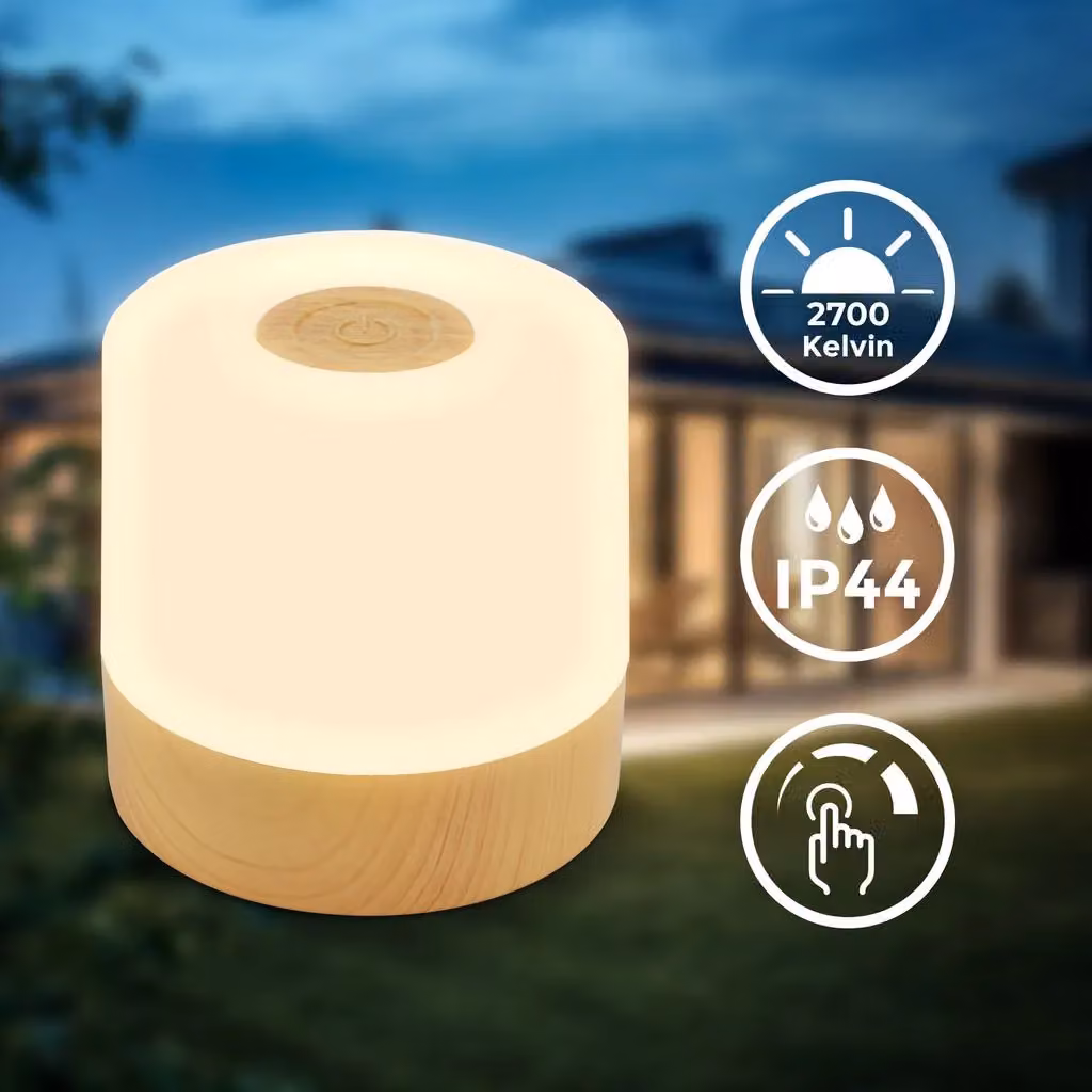 B.K.Licht Mini Wireless LED Table Lamp with Touch Dimming, Rechargeable Wood Look Cube Lamp in Brown, W/D/H: 7 x 7 x 7 cm – 2