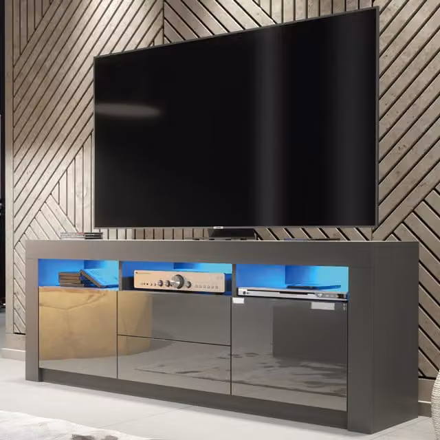 Creative Furniture Modern Glossy TV Unit in Dark Grey, W: 160 cm, H: 60 cm, D: 35 cm