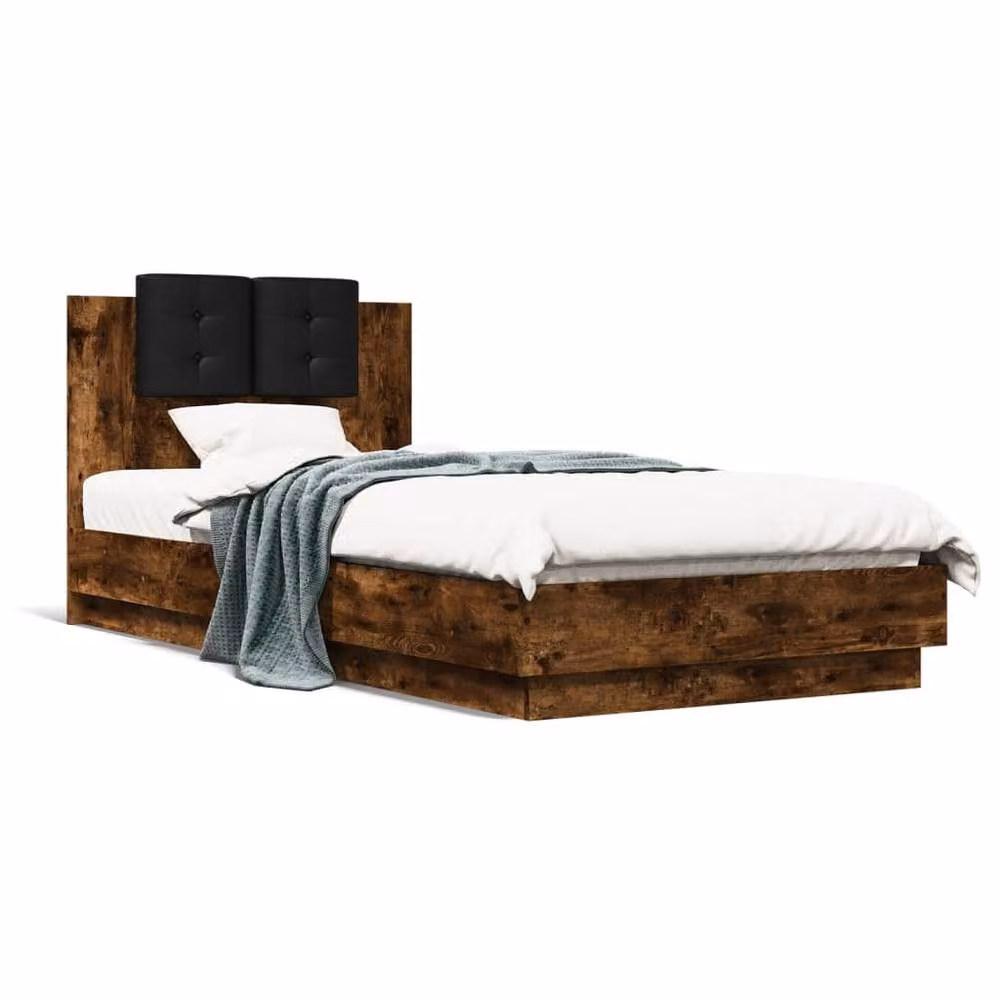 Berkfield Home Durable Bed Frame with LED Under-Bed Lighting in Smoked Oak Brown, W/D/H: 90 x 200 cm – 5