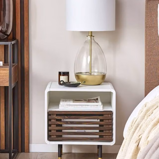 Wyld and Coco White Bedside Table with Rustic Slatted Door and Hidden Compartment W/D/H: 40 x 45 x 50 cm – 1