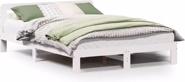 Berkfield Home King Size Solid Wood Pine Bed Frame in White, 150 x 200 cm
