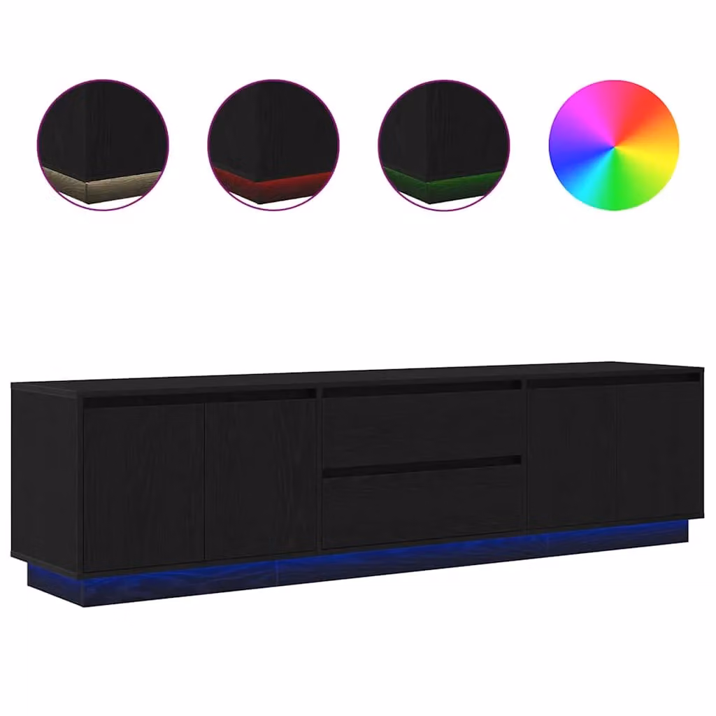 Berkfield Home Modern TV Cabinet with LED Lights in Black Oak, W: 193.5 cm, D: 41 cm, H: 50 cm – 2
