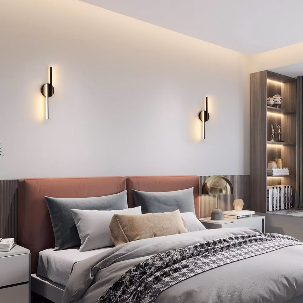 COMELY Set of 2 Modern Black LED Indoor Wall Lights with Warm White Light – 2