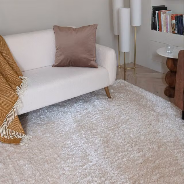 FurnitureboxUK Selby Beige Shaggy Deep Pile Rectangular Rug, W: 170 cm x D: 120 cm x H: 1 cm