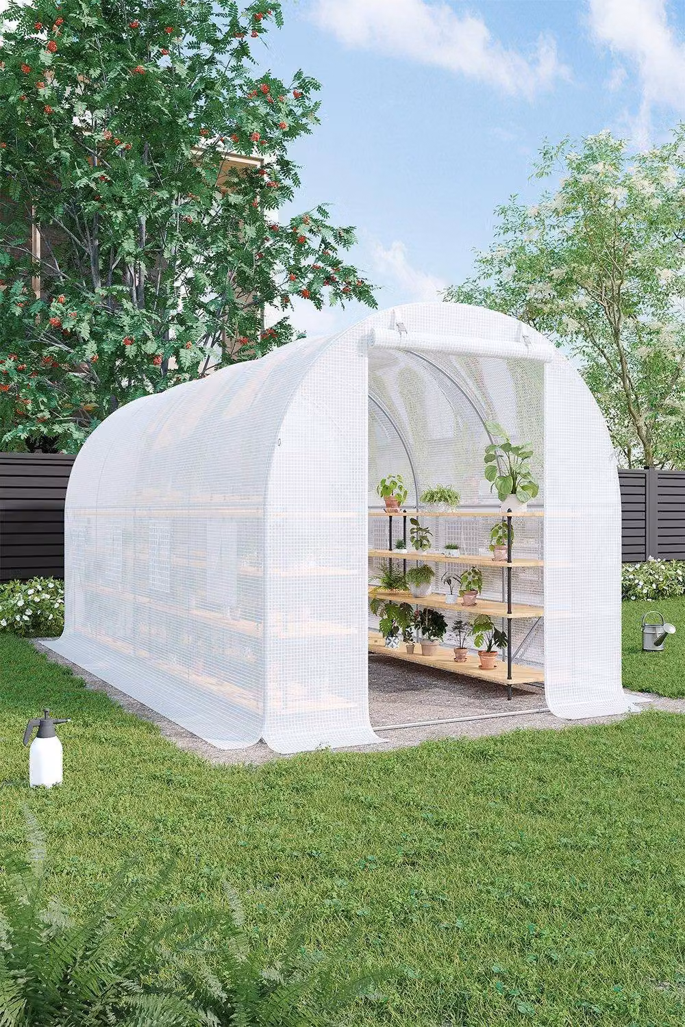 Garden Sanctuary Portable Walk-in Tunnel Greenhouse with Steel Frame, White, W/D/H: 300 x 200 x 300 cm – 2