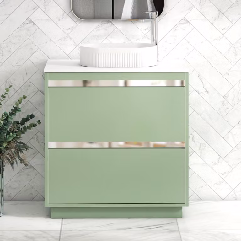 Royal Bathrooms Orion 800mm Mint Sage Floor Standing 2 Drawer Vanity Unit with Lyon Basin and Chrome Accent Trim