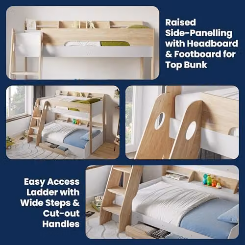 Flair Flick Triple Bunk Bed with Storage and Stairs in Oak, Single Size, H 198.0 x W 158.9 x D 164.5 cm – 5