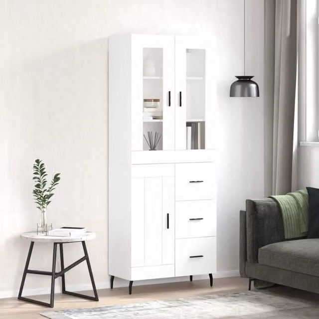 Berkfield Home White Modern Wall Mounted Highboard W: 69.5 cm, D: 34 cm, H: 180 cm