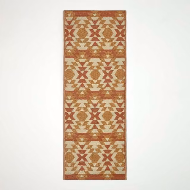 Homescapes Anya Aztec Reversible Outdoor Rug, Orange and Red, W: 200 cm
