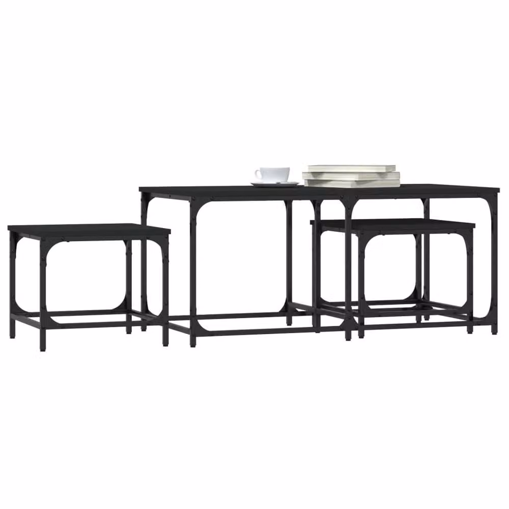 Berkfield Home Nesting Coffee Tables, 3 Piece Set in Black Engineered Wood – 3