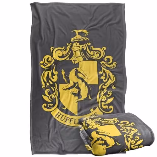 LOGOVISION Harry Potter Hufflepuff Crest Super Soft Fleece Throw Blanket, Multicolour, W: 91.44 cm x D: 147 cm – 1