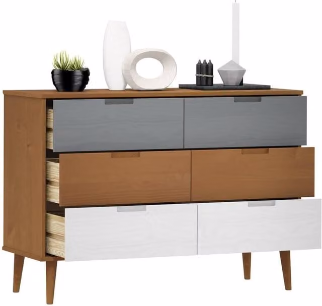 Berkfield Home Beautiful MOLDE Brown Solid Wood Pine Drawer Cabinet W/D/H: 113 x 40 x 80 cm