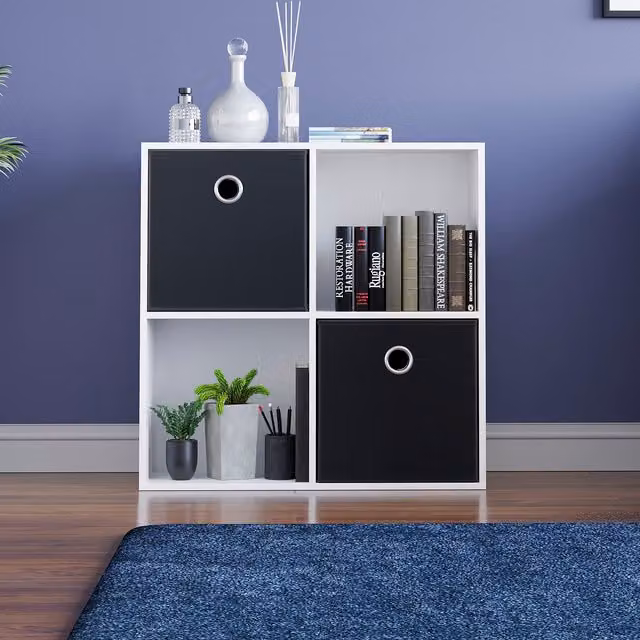 Vida Designs Durham 4 Cube Storage Unit in White with 2 Black Baskets