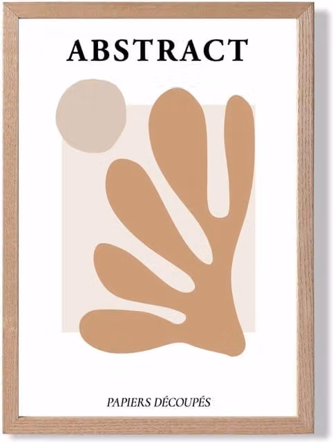 ARTZE Matisse Floral Cutout Mid Century Framed Print in Orange and Beige with Oak Frame, A3