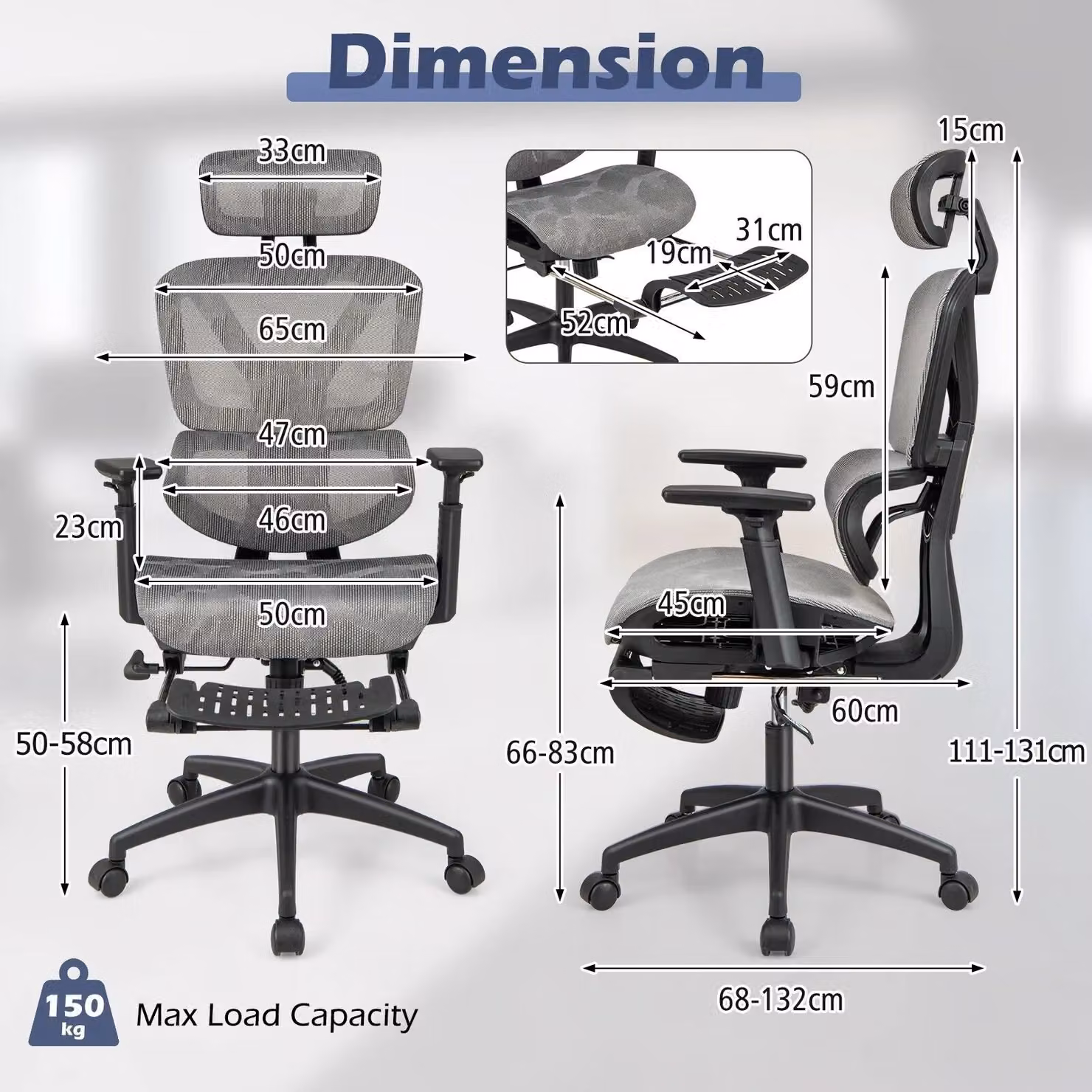Costway Grey Mesh Executive Office Chair with Headrest, Armrests and 360 Degree Swivel – 2