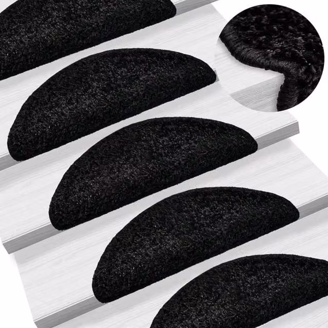 Berkfield Home Non-Slip Self-Adhesive Carpet Stair Treads, 15 Pieces, Black, W: 56 cm, D: 17 cm, H: 3 cm – 1