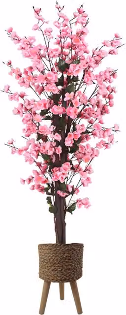 Pegdev 120 cm Pink Artificial Blossom Tree with Woven Effect Planter