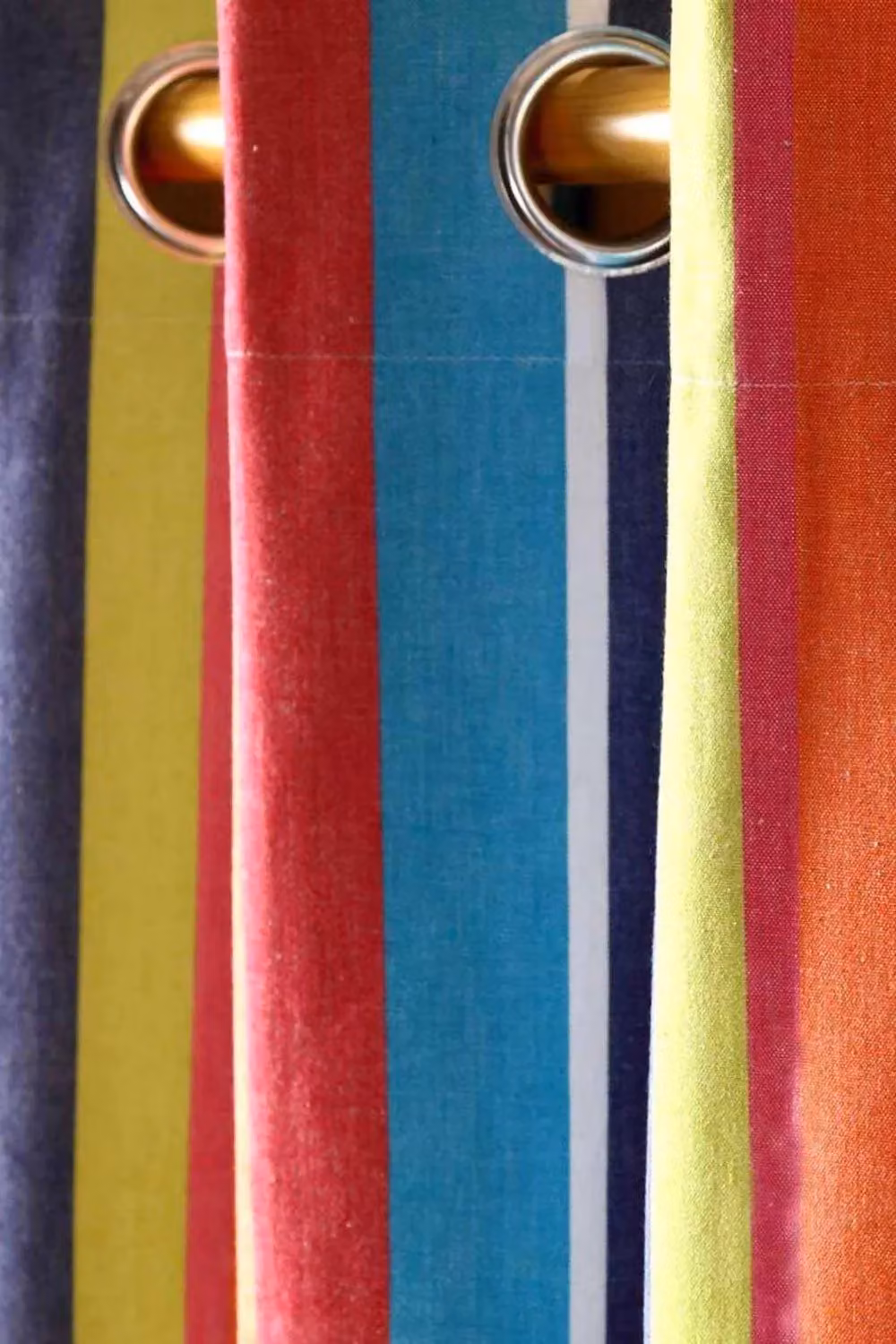 Homescapes Multi Stripes Eyelet Curtain Pair in Multicolour Orange Blue and Yellow, 100% Cotton, W: 140 cm, H: 229 cm – 2